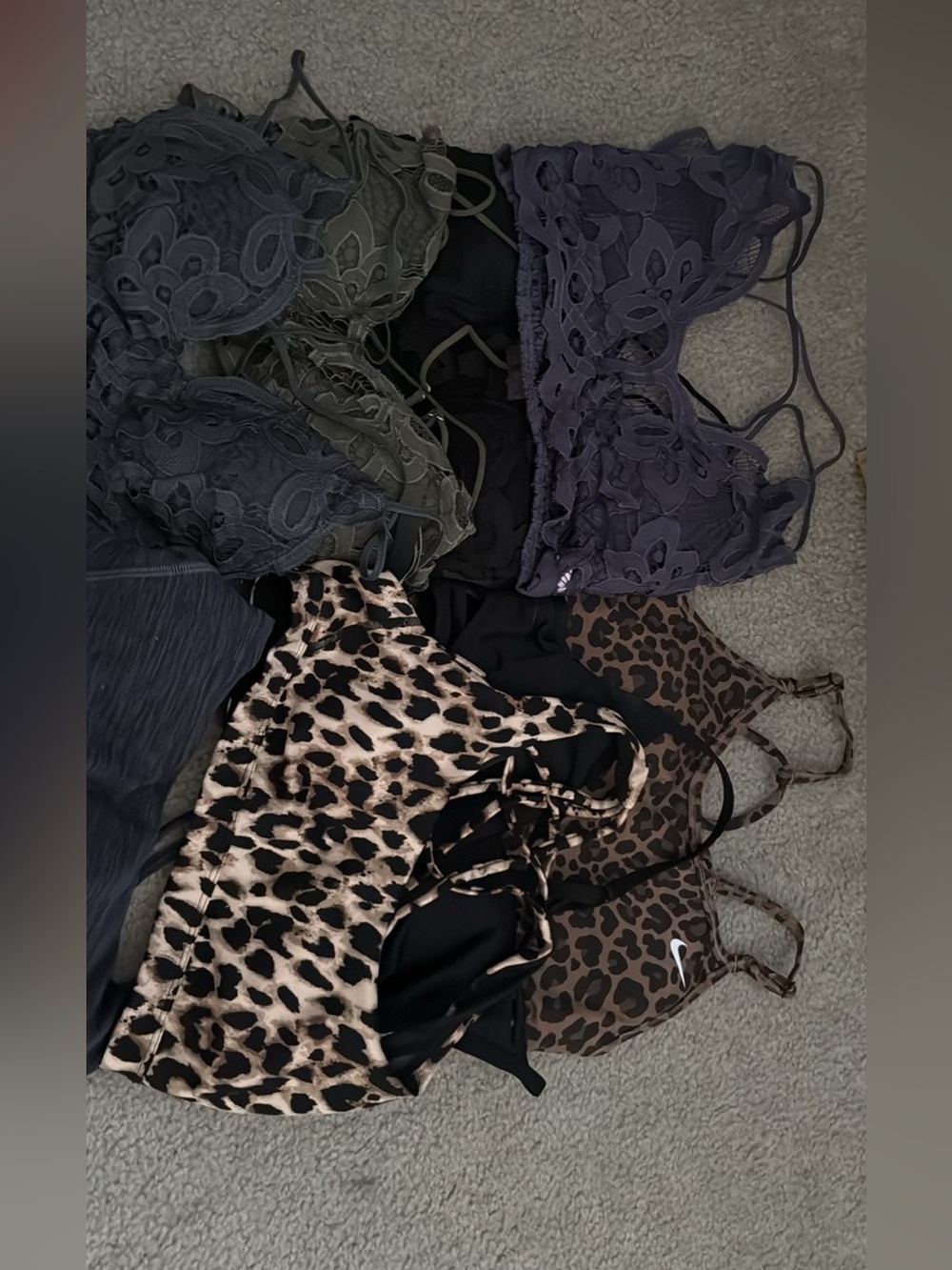 Lace Bralette Set in Charcoal Gray and Deep Plum
